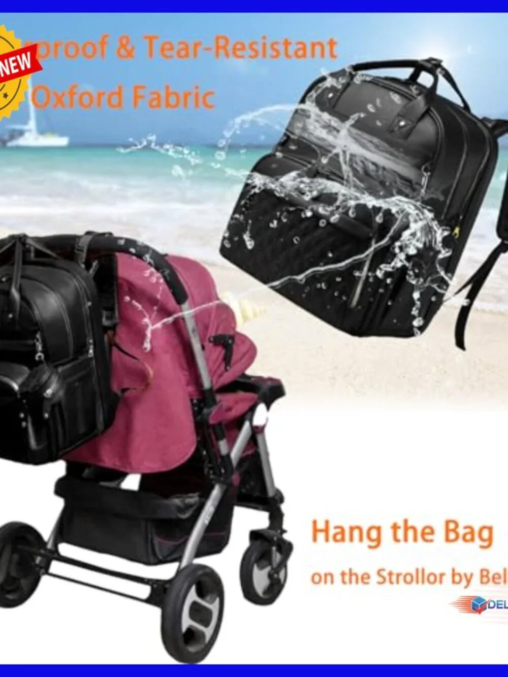 Large Waterproof Diaper Backpack with Changing Station & USB Port